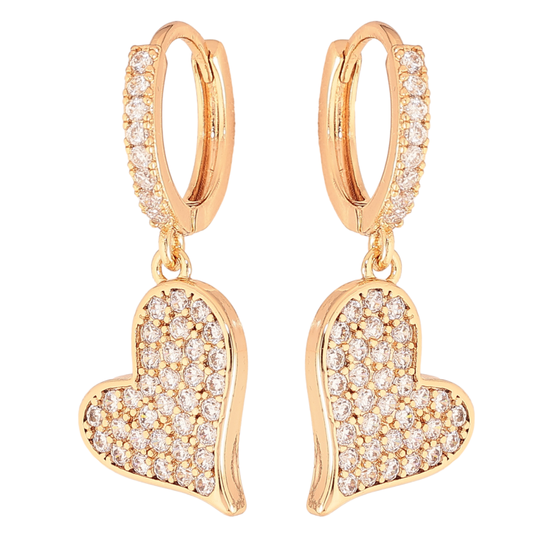 Сережки Xuping колір Позолота 18К підвіски на колечках "Сердечки з інкрустацією кристалами" фото №1