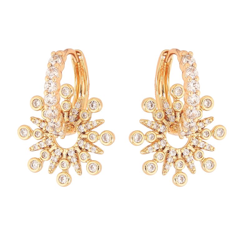 Серьги Xuping цвет Позолота 18К подвески на колечках "Снежинки с инкрустацией кристаллами" 2 в 1 фото №1