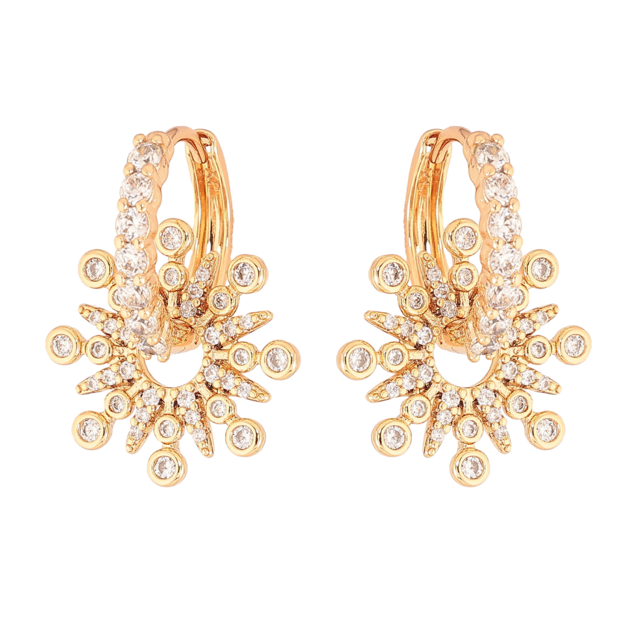 Сережки Xuping колір Позолота 18К підвіски на колечках "Сніжинки з інкрустацією кристалами" 2 в 1 фото №1