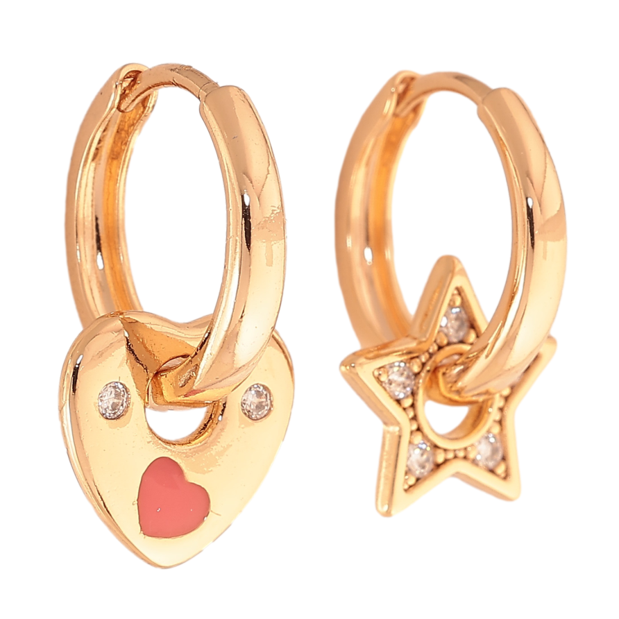 Сережки Xuping колір Позолота 18K підвіски на колечках "Серце з зірочкою" 2 в 1 фото №1 Сережки Xuping колір Позолота 18K підвіски на колечках "Серце з зірочкою" 2 в 1 фото №1