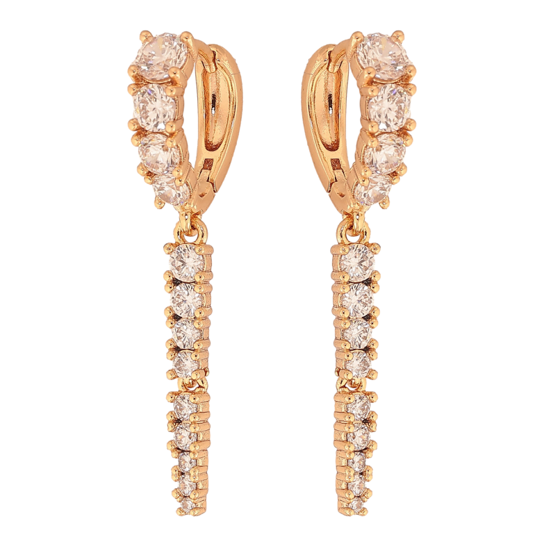 Серьги Xuping цвет Позолота 18K подвески на колечках "Дорожки кристаллов" фото №1