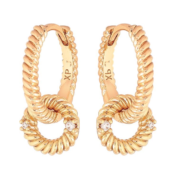 Сережки Xuping колір Позолота 18K підвіски на колечках "Візерунок з кристалами" 2 в 1 фото №13