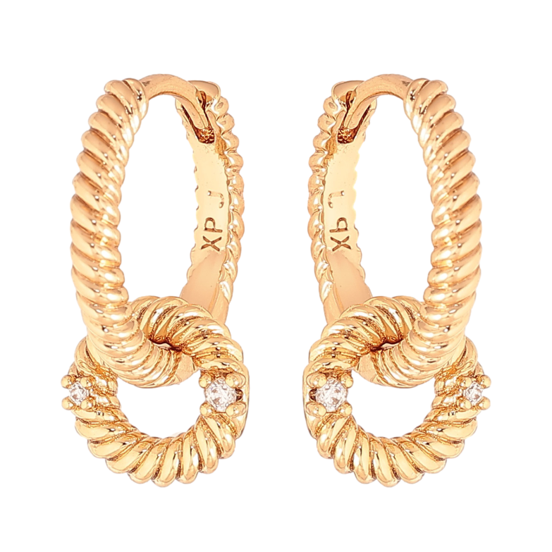 Сережки Xuping колір Позолота 18K підвіски на колечках "Візерунок з кристалами" 2 в 1 фото №1