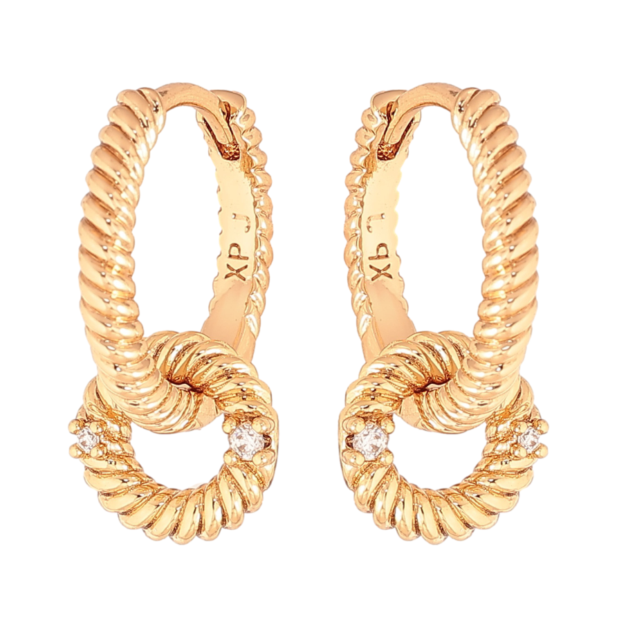 Сережки Xuping колір Позолота 18K підвіски на колечках "Візерунок з кристалами" 2 в 1 фото №1