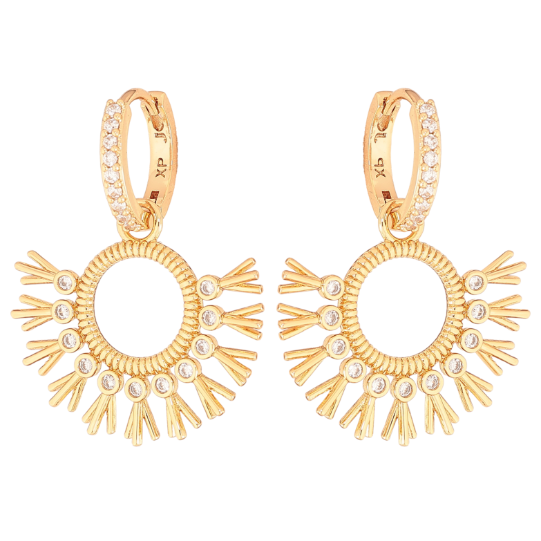 Серьги Xuping цвет Позолота 18К подвески на колечках "Узор с кристаллами" 2 в 1 фото №1