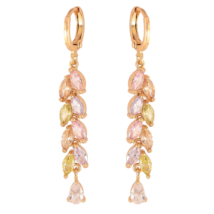 Сережки Xuping колір Позолота 18К підвіски на колечках "Колоски з різнокольоровими кристалами" фото №1