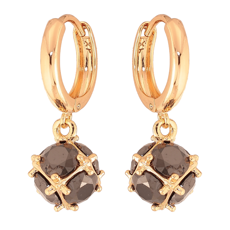 Сережки Xuping колір Позолота 18K підвіски на колечках "Кульки з чорних кристалів" ø 8мм фото №1 Сережки Xuping колір Позолота 18K підвіски на колечках "Кульки з чорних кристалів" ø 8мм фото №1