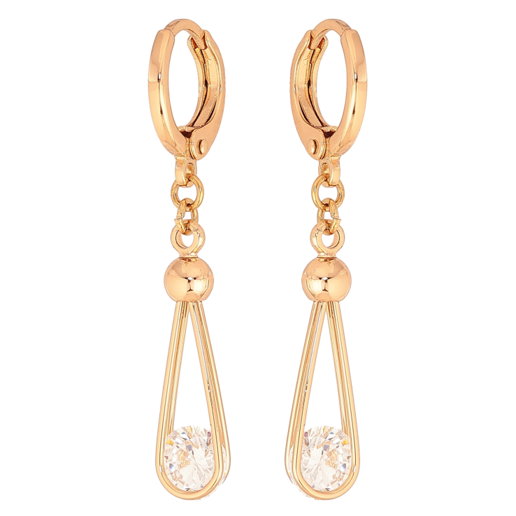 Серьги Xuping цвет Позолота 18К подвески на колечках "Узор с кристаллами" фото №19