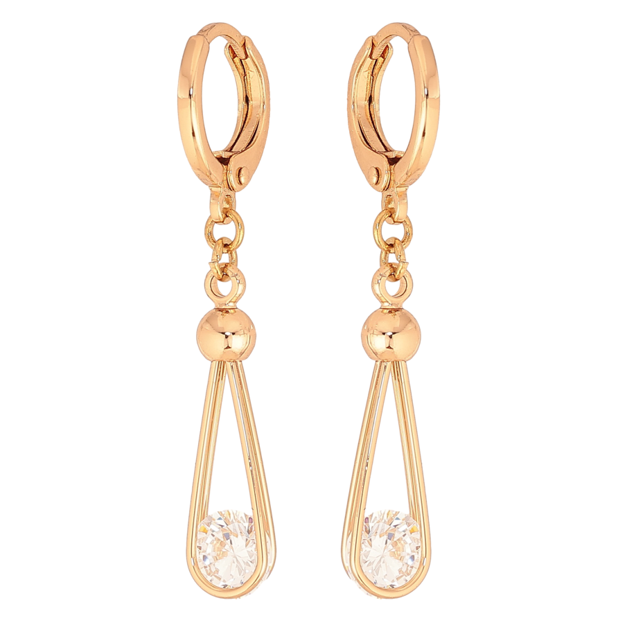 Сережки Xuping колір Позолота 18К підвіски на колечках "Візерунок з кристалами" фото №1