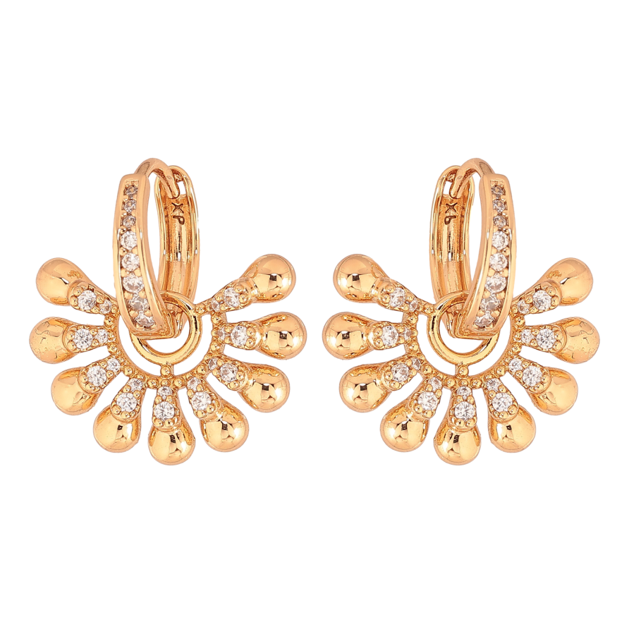 Сережки Xuping колір Позолота 18К підвіски на колечках "Візерунок з кристалами" 2 в 1 фото №1