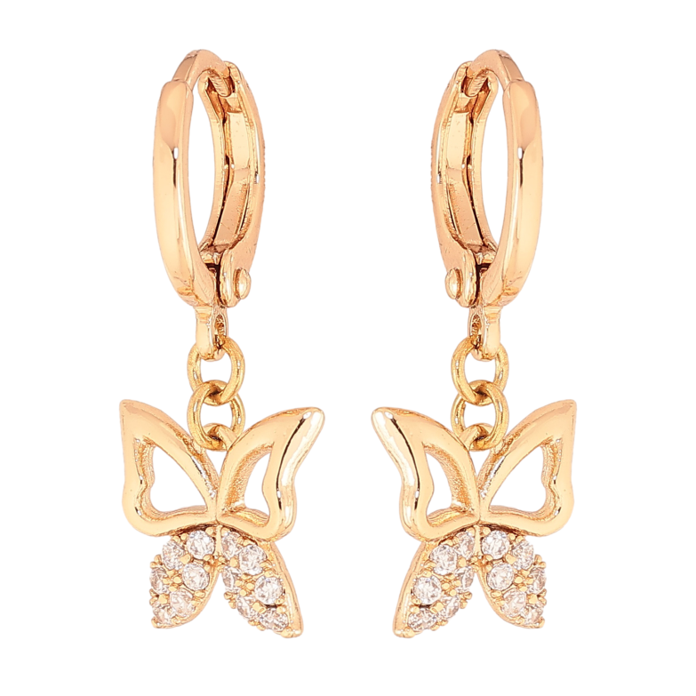 Сережки Xuping колір Позолота 18К підвіски на колечках "Метелики з кристалами" фото №1