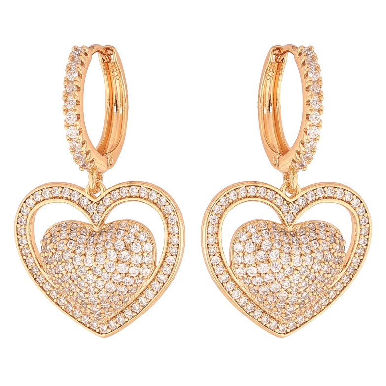 Серьги Xuping цвет Позолота 18К подвески на колечках "Сердечки с инкрустацией кристаллами" фото №1