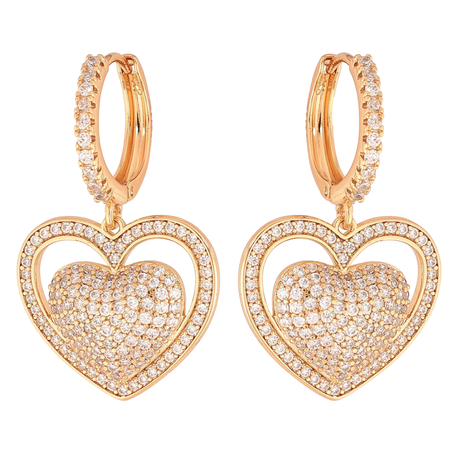 Сережки Xuping колір Позолота 18К підвіски на колечках "Сердечки з інкрустацією кристалами" фото №1