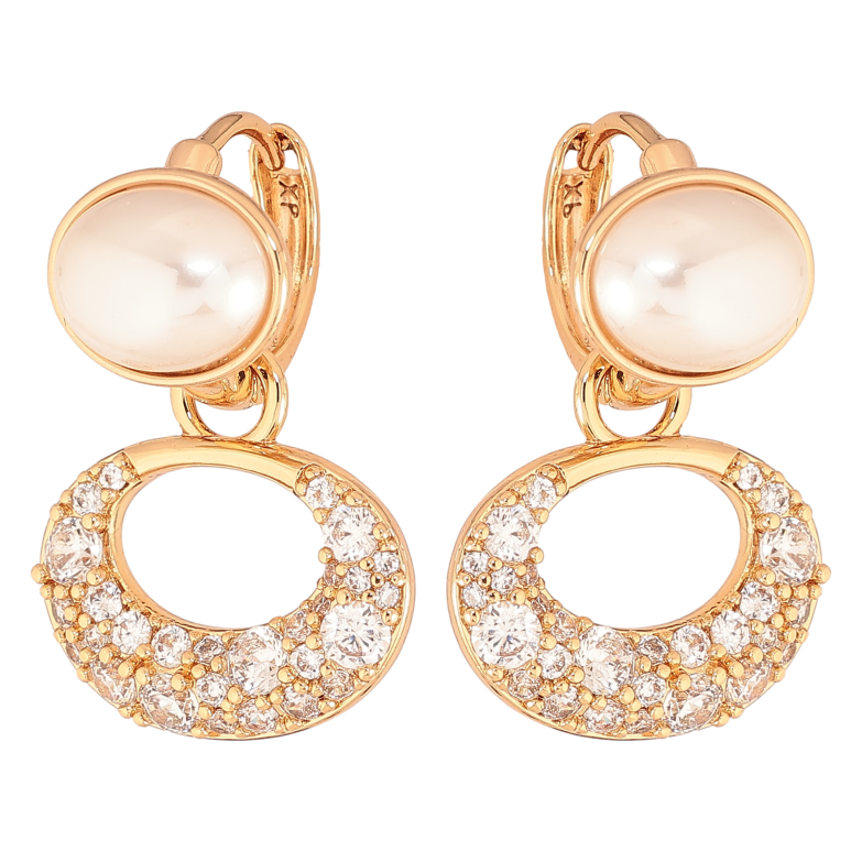 Сережки Xuping колір Позолота 18К підвіски на колечках "Візерунок з кристалами і перлинами" 2 в 1 фото №1