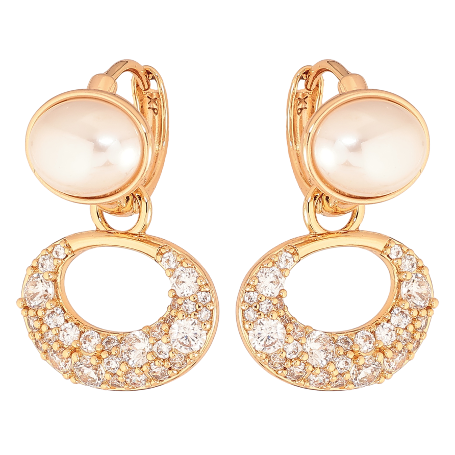 Сережки Xuping колір Позолота 18К підвіски на колечках "Візерунок з кристалами і перлинами" 2 в 1 фото №1