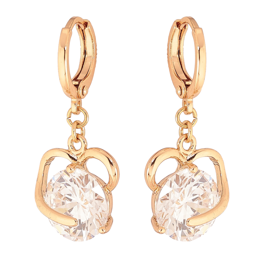 Сережки Xuping колір Позолота 18К підвіски на колечках "Сердечки з кристалами" фото №1