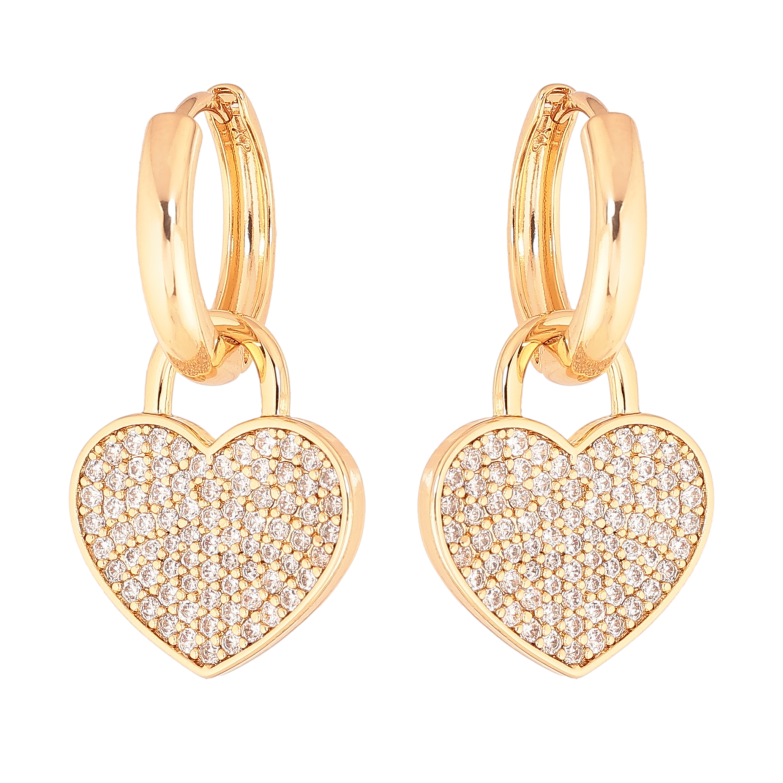 Сережки Xuping колір Позолота 18К підвіски на колечках "Сердечки з інкрустацією кристалами" 2 в 1 фото №1