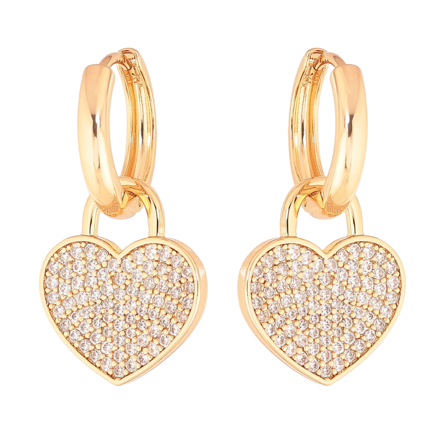 Сережки Xuping колір Позолота 18К підвіски на колечках "Сердечки з інкрустацією кристалами" 2 в 1 фото №1