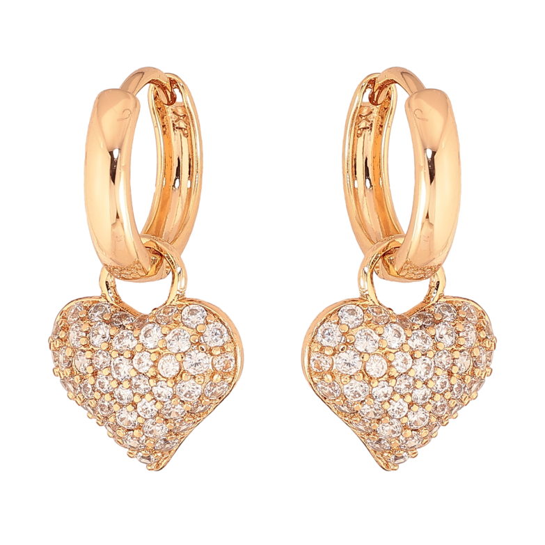 Сережки Xuping колір Позолота 18K підвіски на колечках "Сердечки з інкрустацією кристалами" 2 в 1 фото №1