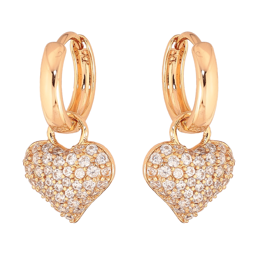 Сережки Xuping колір Позолота 18K підвіски на колечках "Сердечки з інкрустацією кристалами" 2 в 1 фото №1