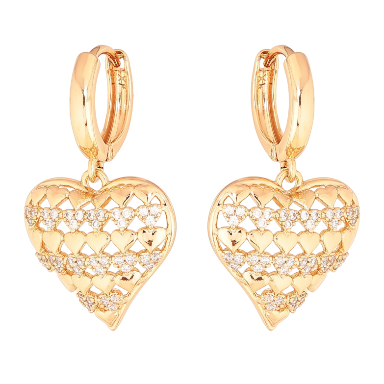 Серьги Xuping цвет Позолота 18К подвески на колечках "Сердечки с кристаллами" фото №1