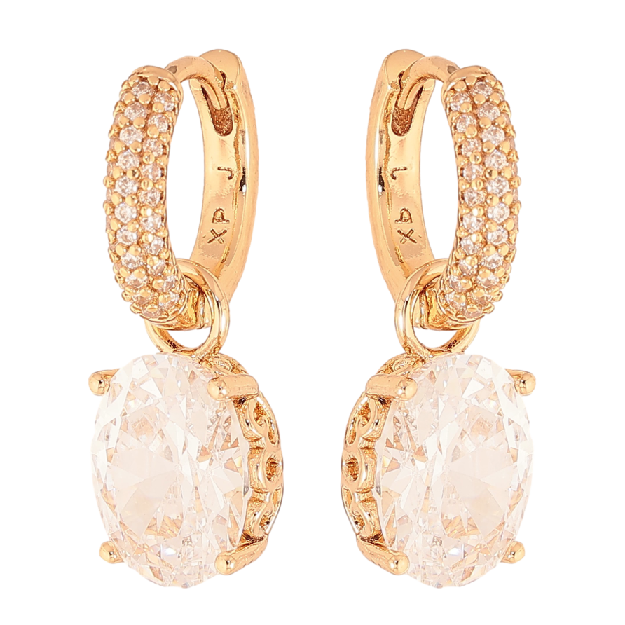 Сережки Xuping колір Позолота 18K підвіски на колечках "Кристальний блиск" 2 в 1 фото №1