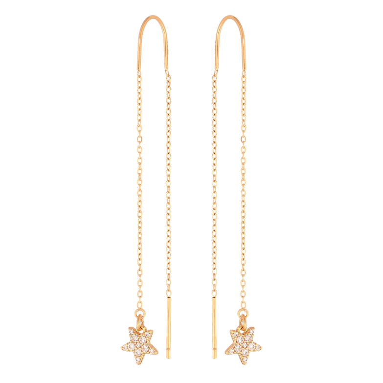 Сережки Xuping колір Позолота 18K протяжки "Зірки з ланцюжками" фото №1 Сережки Xuping колір Позолота 18K протяжки "Зірки з ланцюжками" фото №1