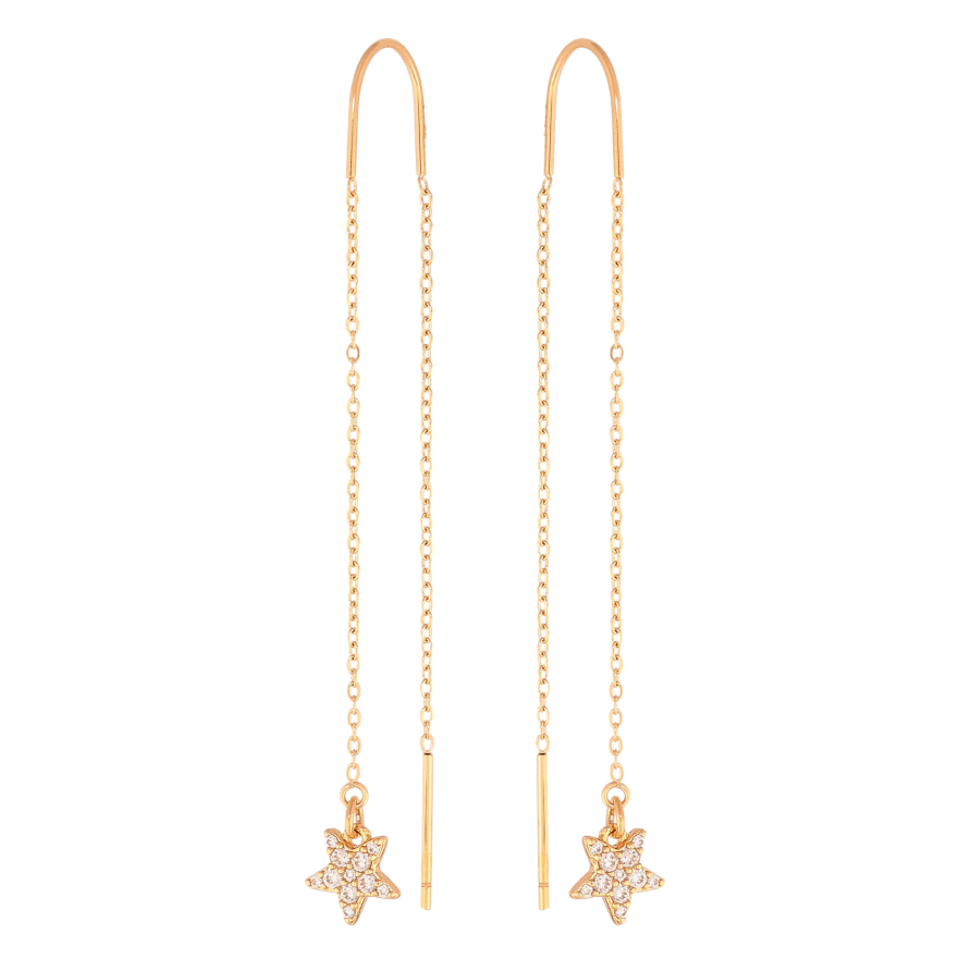 Сережки Xuping колір Позолота 18K протяжки "Зірки з ланцюжками" фото №1 Сережки Xuping колір Позолота 18K протяжки "Зірки з ланцюжками" фото №1