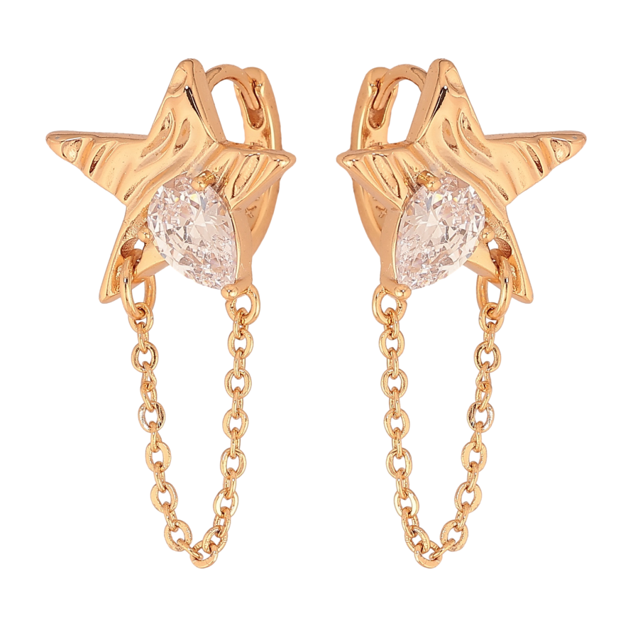 Серьги Xuping цвет Позолота 18К подвески на колечках "Звезды с кристаллами" фото №1