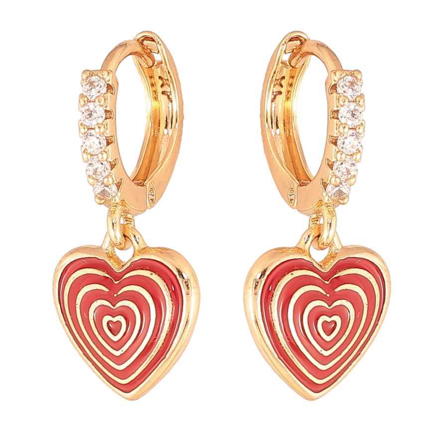 Сережки Xuping колір Позолота 18К підвіски на колечках "Сердечки з візерунком червоною емаллю" фото №1 Сережки Xuping колір Позолота 18К підвіски на колечках "Сердечки з візерунком червоною емаллю" фото №1