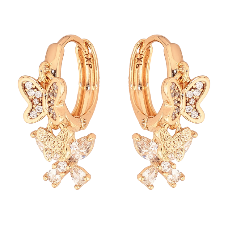 Серьги Xuping цвет Позолота 18К подвески на колечках "Кристальные бабочки" фото №2
