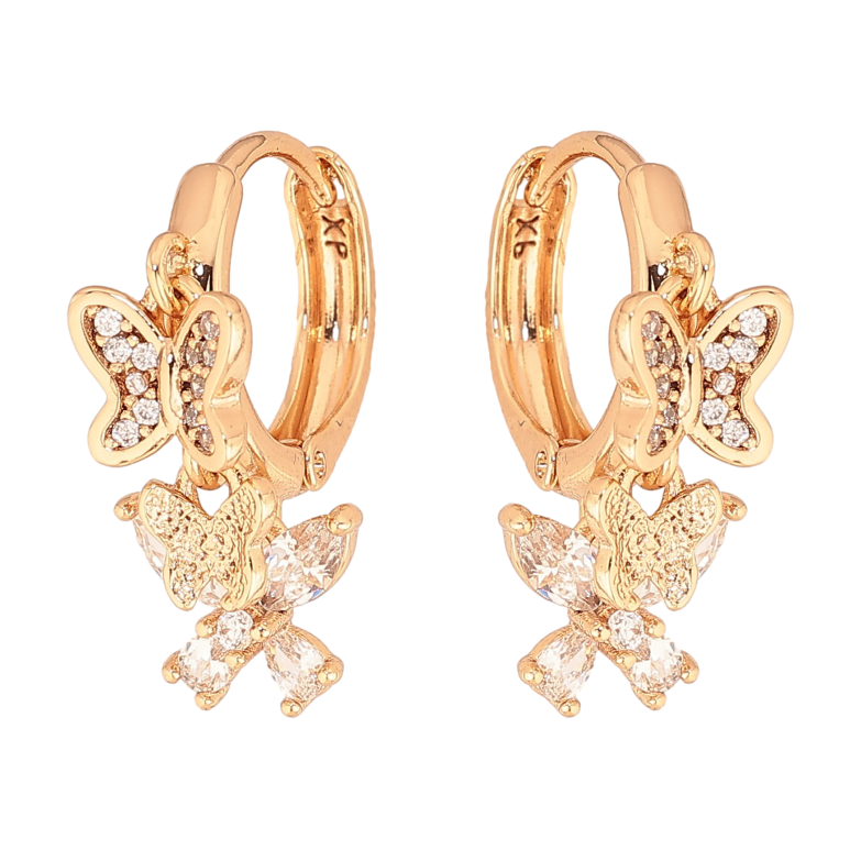 Серьги Xuping цвет Позолота 18К подвески на колечках "Кристальные бабочки" фото №1