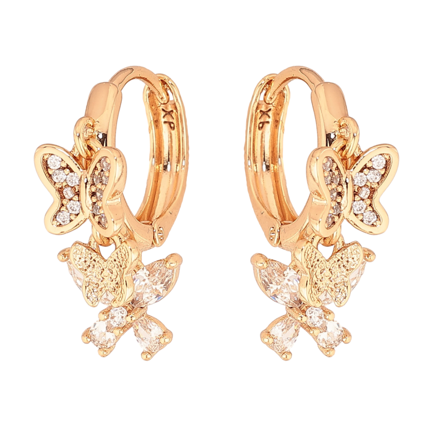Серьги Xuping цвет Позолота 18К подвески на колечках "Кристальные бабочки" фото №1 Серьги Xuping цвет Позолота 18К подвески на колечках "Кристальные бабочки" фото №1