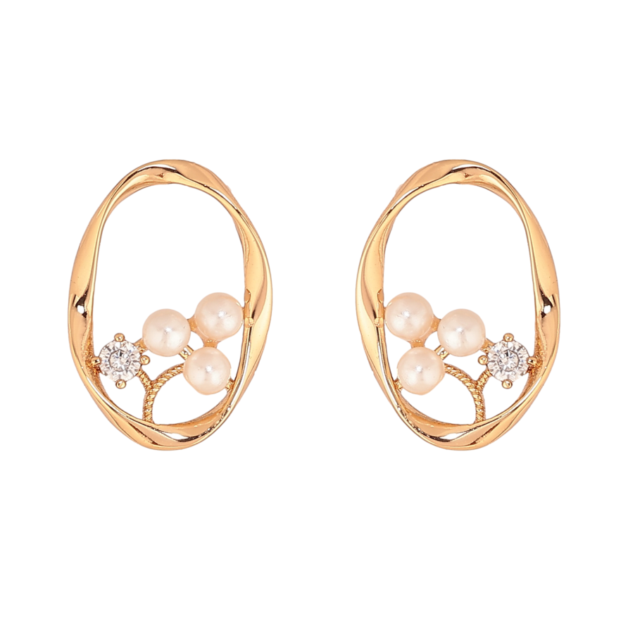 Серьги Xuping цвет Позолота 18К пусеты "Овалы с узором кристаллами и жемчужинами" фото №1 Серьги Xuping цвет Позолота 18К пусеты "Овалы с узором кристаллами и жемчужинами" фото №1