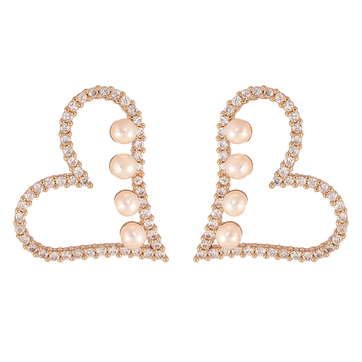 Серьги Xuping цвет Позолота 18К пусеты "Сердечки с кристаллами и жемчужинами" фото №24