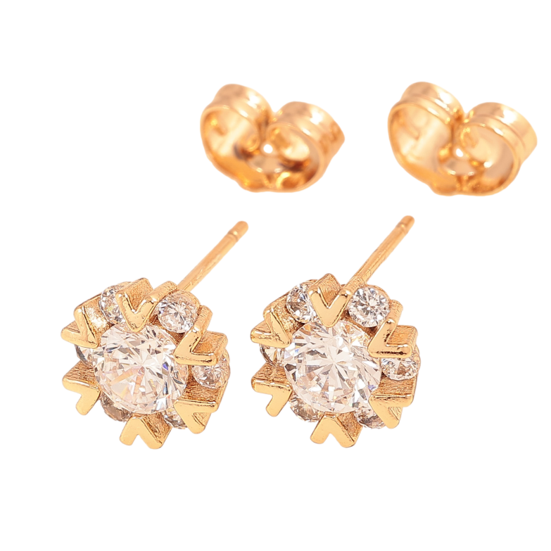 Сережки Xuping колір Позолота 18К пусети "Візерунок з кристалами" фото №1 Сережки Xuping колір Позолота 18К пусети "Візерунок з кристалами" фото №1