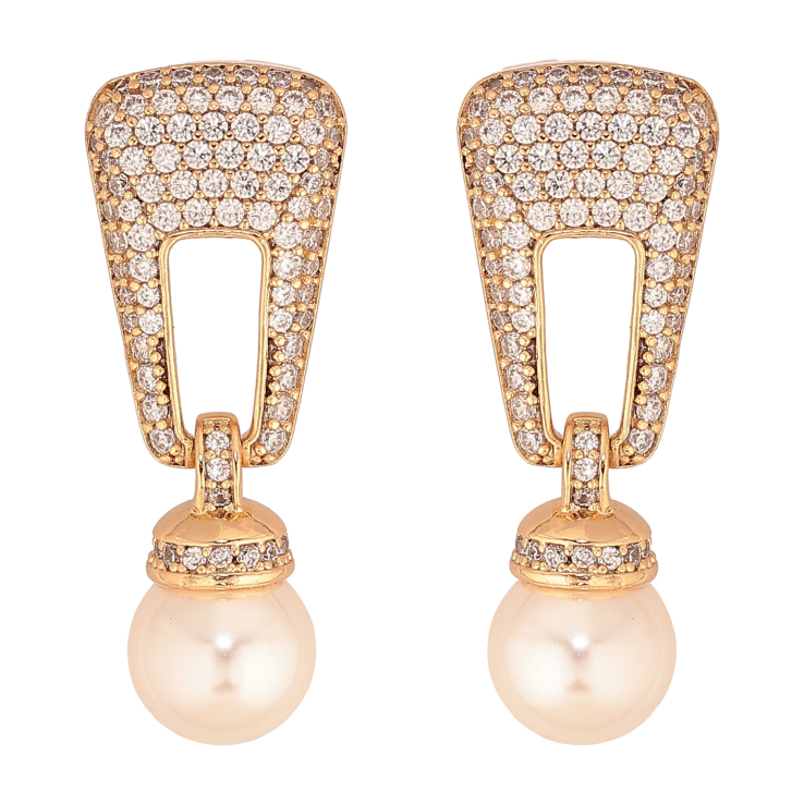 Серьги Xuping цвет Позолота 18К пусеты "Жемчужные подвески с инкрустацией кристаллами" фото №6