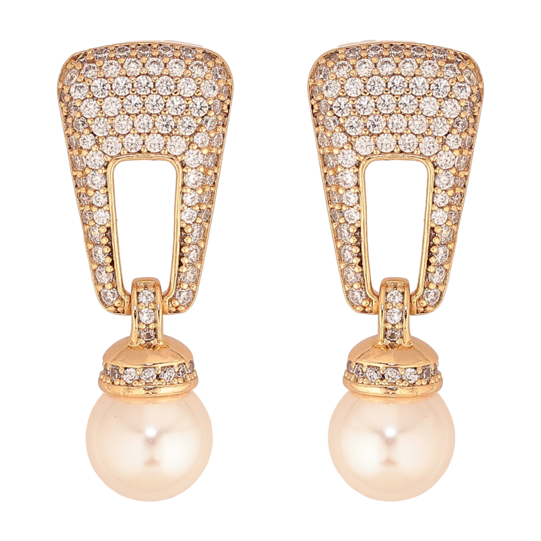 Серьги Xuping цвет Позолота 18К пусеты "Жемчужные подвески с инкрустацией кристаллами" фото №1