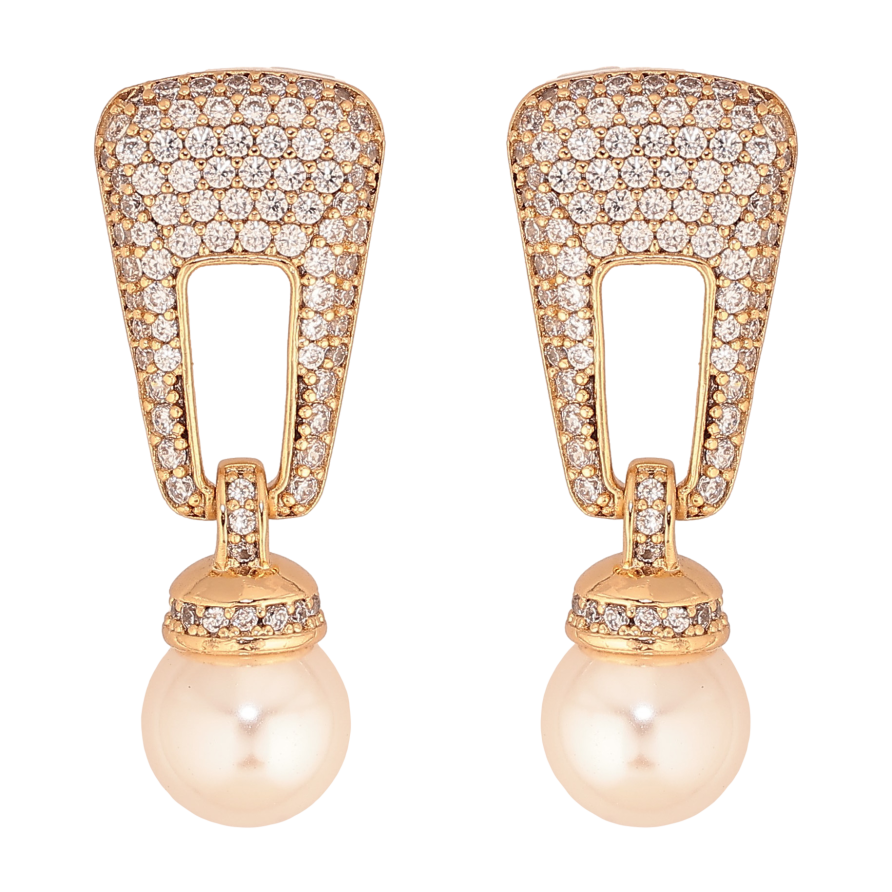 Серьги Xuping цвет Позолота 18К пусеты "Жемчужные подвески с инкрустацией кристаллами" фото №1