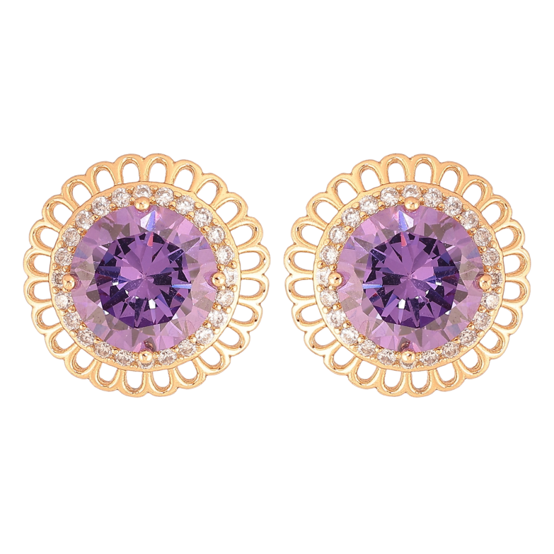 Серьги Xuping цвет Позолота 18К пусеты "Сиреневые кристаллы в ажурной оправе" фото №1 Серьги Xuping цвет Позолота 18К пусеты "Сиреневые кристаллы в ажурной оправе" фото №1