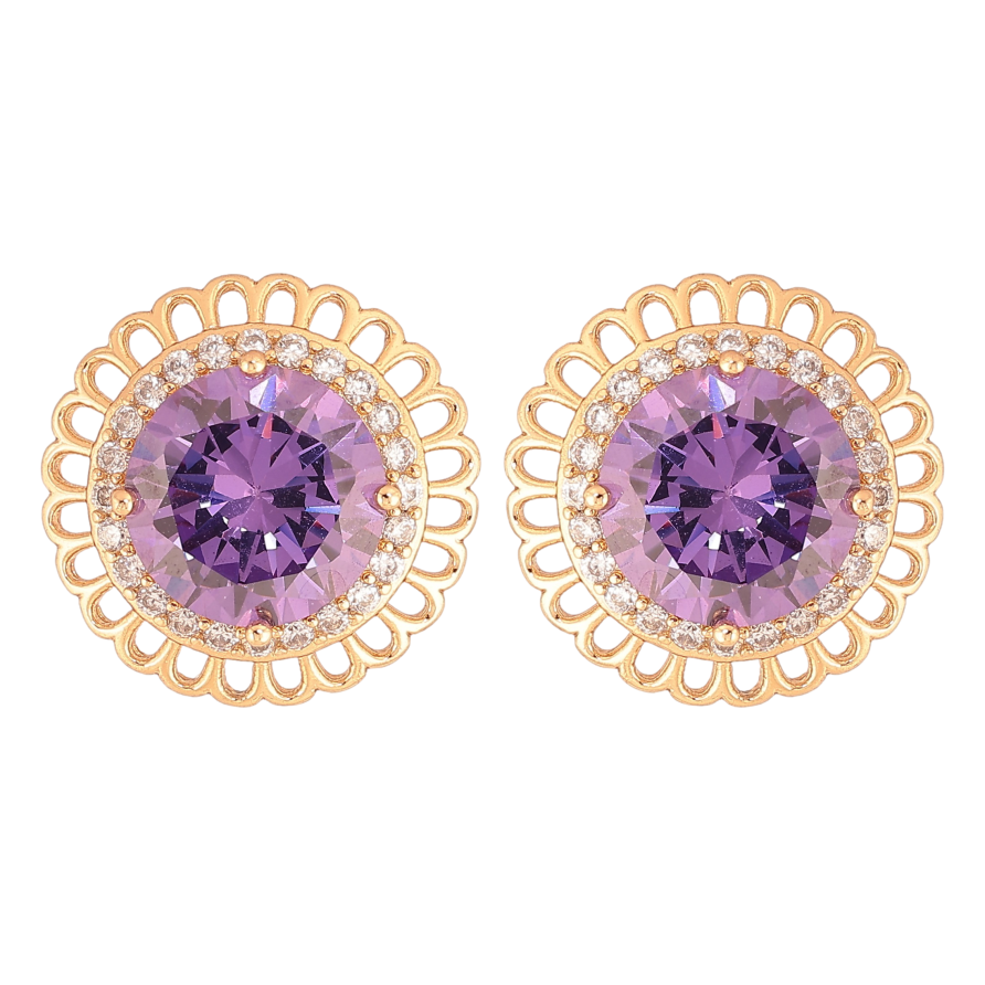 Серьги Xuping цвет Позолота 18К пусеты "Сиреневые кристаллы в ажурной оправе" фото №1