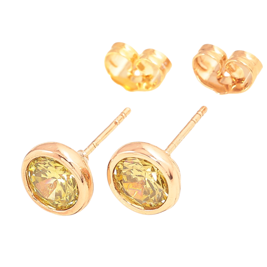Сережки Xuping колір Позолота 18К пусети "Лимонні кристали" ø 9мм фото №1