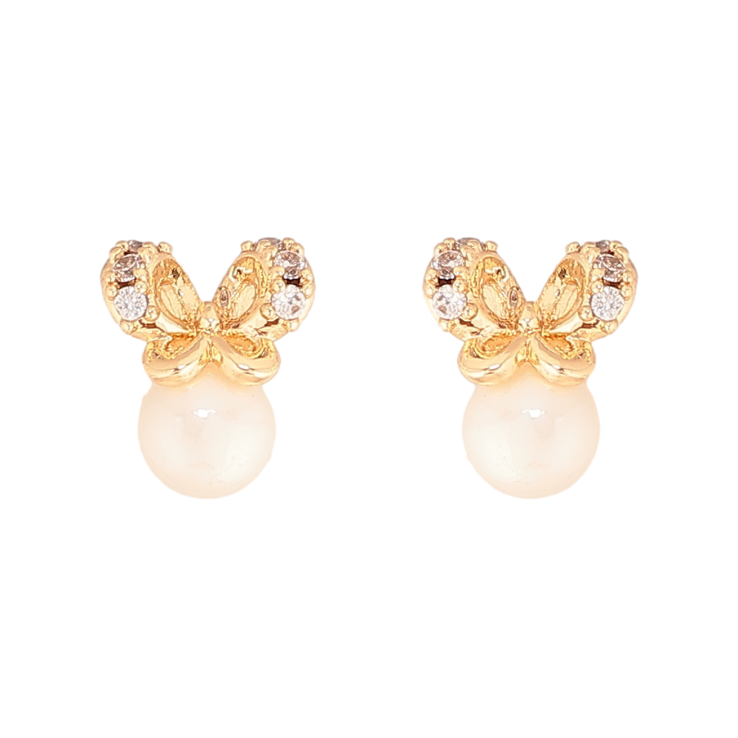 Сережки Xuping колір Позолота 18К пусети "Метелики з перлинами" фото №4