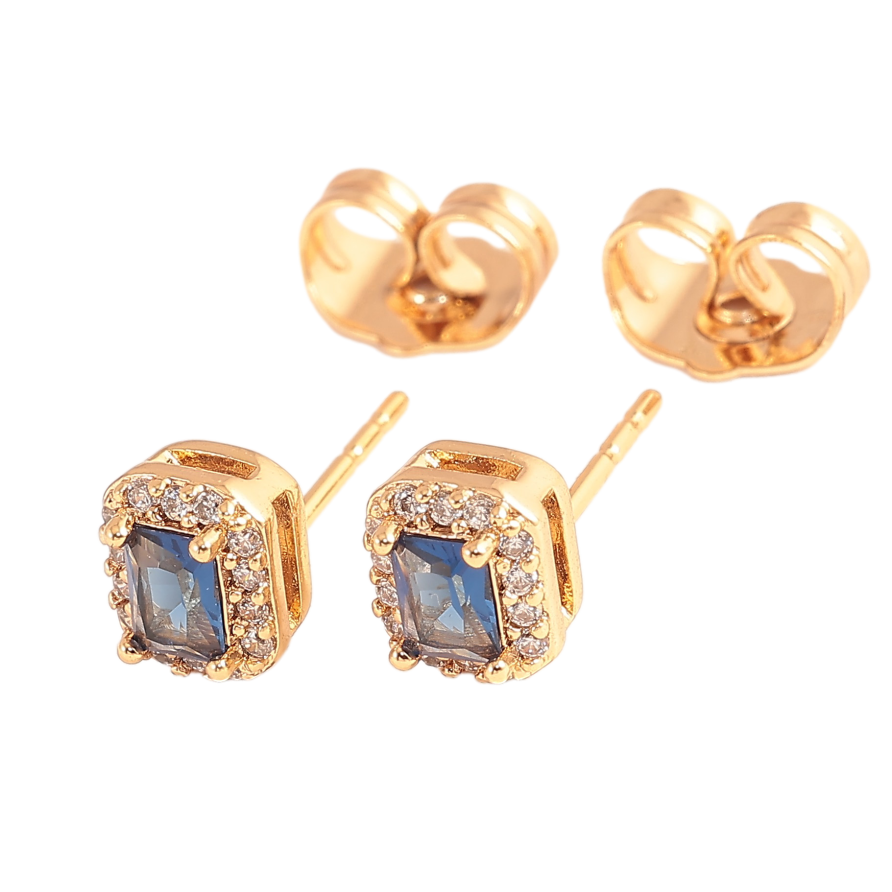 Сережки Xuping колір Позолота 18К пусети "Сині кристали в обрамленні" фото №1 Сережки Xuping колір Позолота 18К пусети "Сині кристали в обрамленні" фото №1