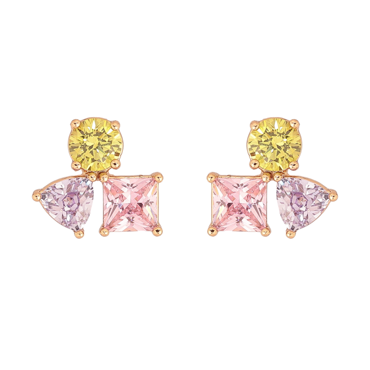 Серьги Xuping цвет Позолота 18К пусеты "Разноцветные кристаллы" фото №16