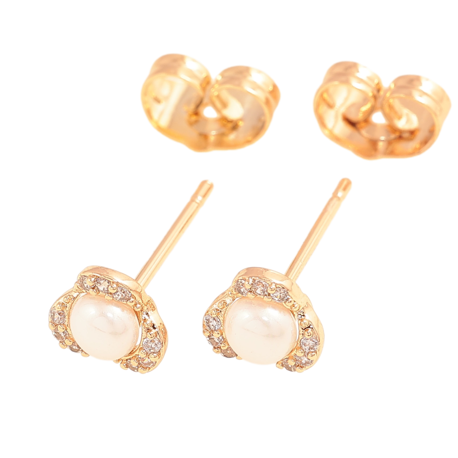 Серьги Xuping цвет Позолота 18К пусеты "Цветочки с кристаллами и жемчужинами" фото №1 Серьги Xuping цвет Позолота 18К пусеты "Цветочки с кристаллами и жемчужинами" фото №1