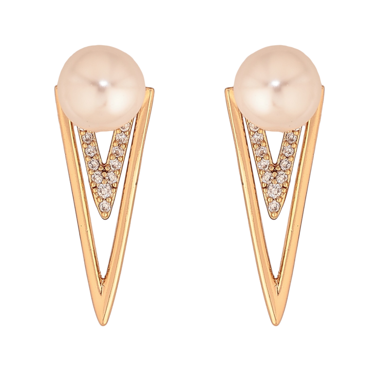 Сережки Xuping колір Позолота 18К пусети "Візерунок перлинами та кристалами" фото №6