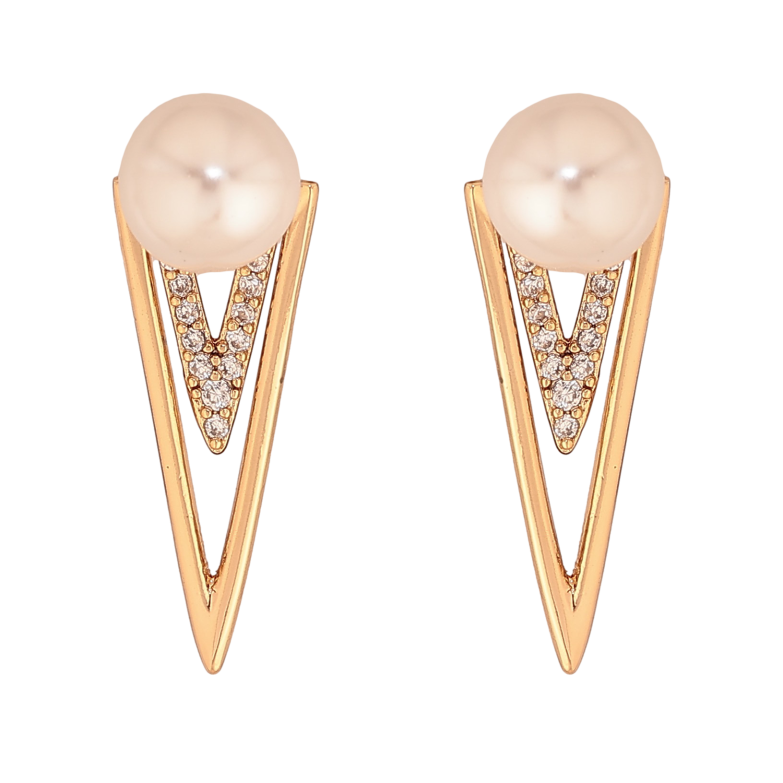 Сережки Xuping колір Позолота 18К пусети "Візерунок перлинами та кристалами" фото №1