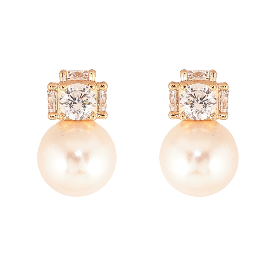 Сережки Xuping колір Позолота 18К пусети "Перлини з кристальними кульками" фото №1 Сережки Xuping колір Позолота 18К пусети "Перлини з кристальними кульками" фото №1