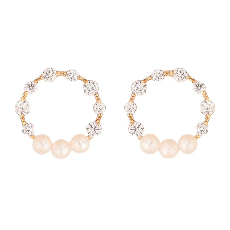 Серьги Xuping цвет Позолота 18К пусеты "Колечки с кристаллами и жемчужинами" фото №11